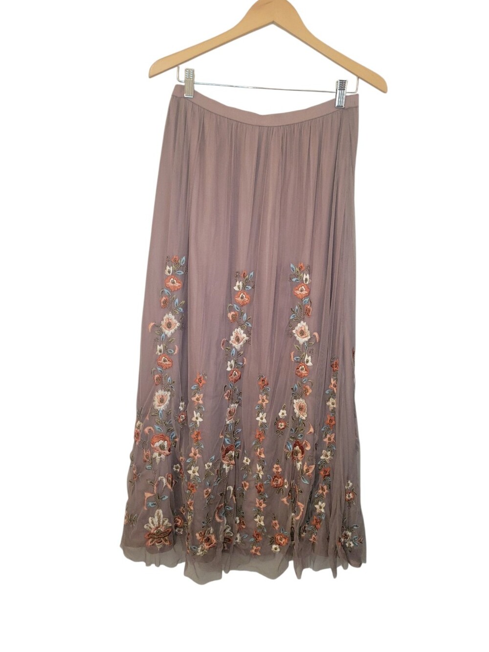 Sundance Arabella Embroidered Floral Mesh Tulle Maxi Skirt Boho Romantic XS - Picture 2 of 8